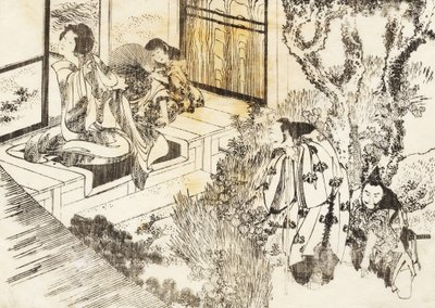 Un uomo guarda una bella donna da Katsushika Hokusai
